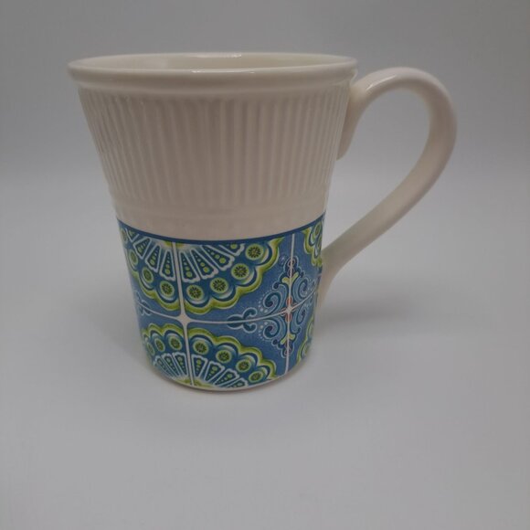 Pier 1 Atlas Blue Green Paisley White 12oz  Mug Cup Coffee Tea Discontinued - Picture 4 of 9